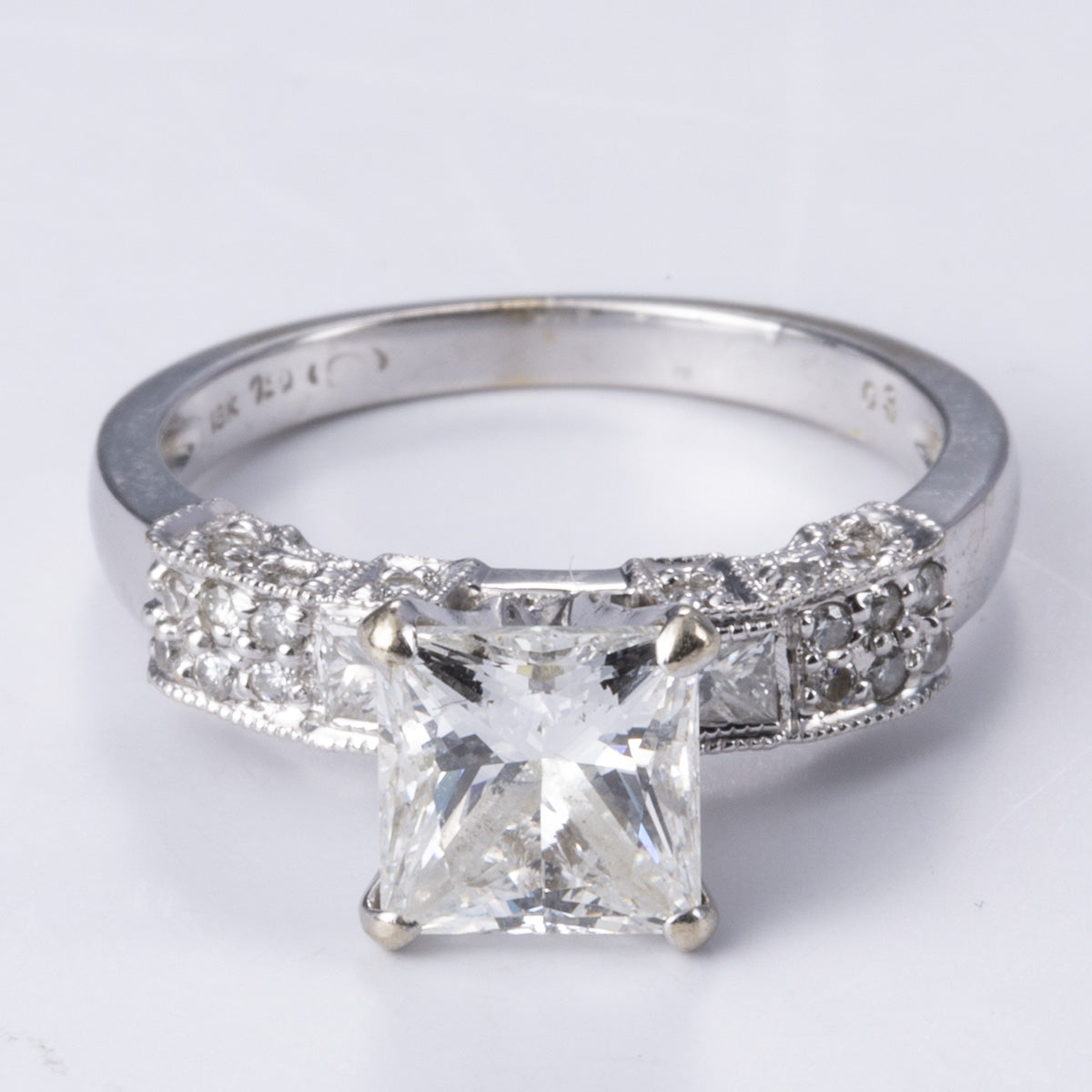 18k White Gold Pricess Cut Diamond Ring | 1.84ctw SI1 F/G VG | SZ 5.25
