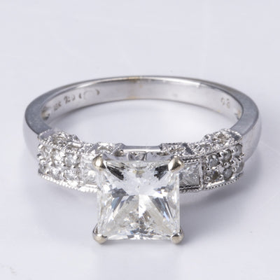 18k White Gold Pricess Cut Diamond Ring | 1.84ctw SI1 F/G VG | SZ 5.25