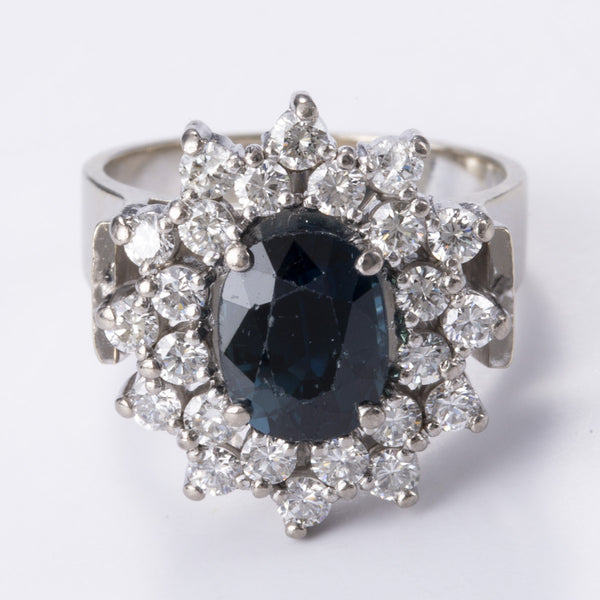 18k White Gold Diamond Sapphire Ring | 1.00ctw, 2.50ct | Sz 5.75