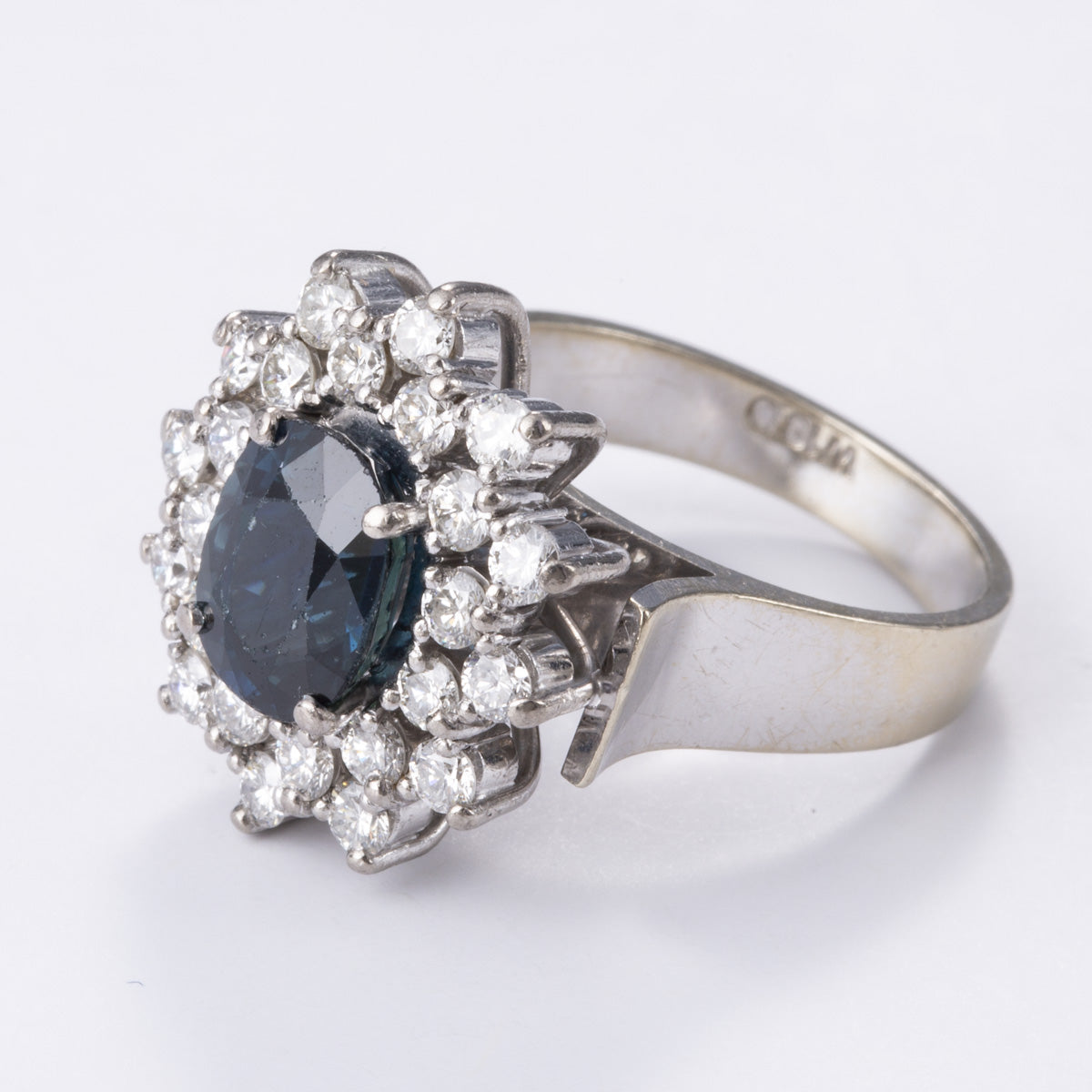18k White Gold Diamond Sapphire Ring | 1.00ctw, 2.50ct | Sz 5.75