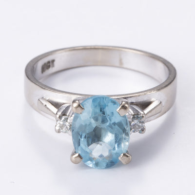 18k White Gold Diamond Aquamarine Ring | 0.09ctw, 1.50ct | Sz 5.5