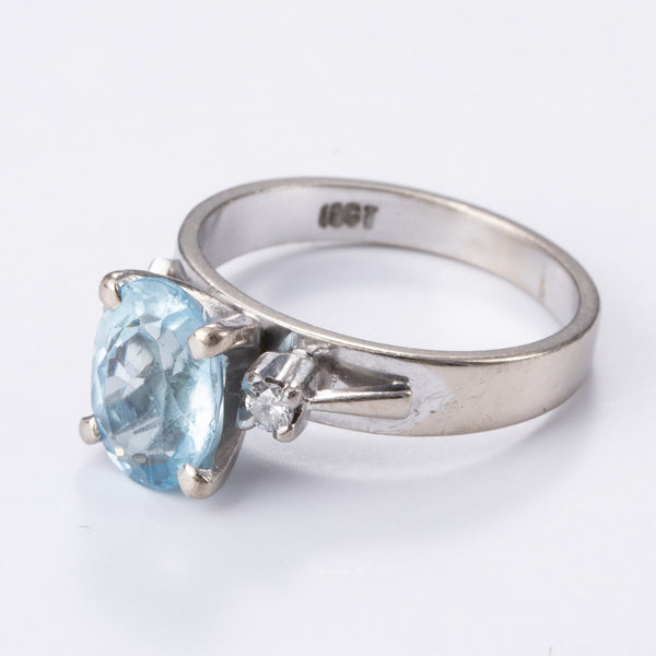 18k White Gold Diamond Aquamarine Ring | 0.09ctw, 1.50ct | Sz 5.5