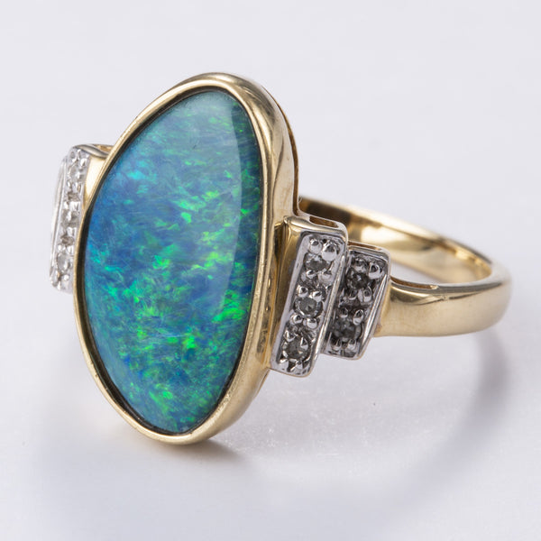 14k Yellow Gold Opal Doublet Ring | 2.00ct | Sz 6.5