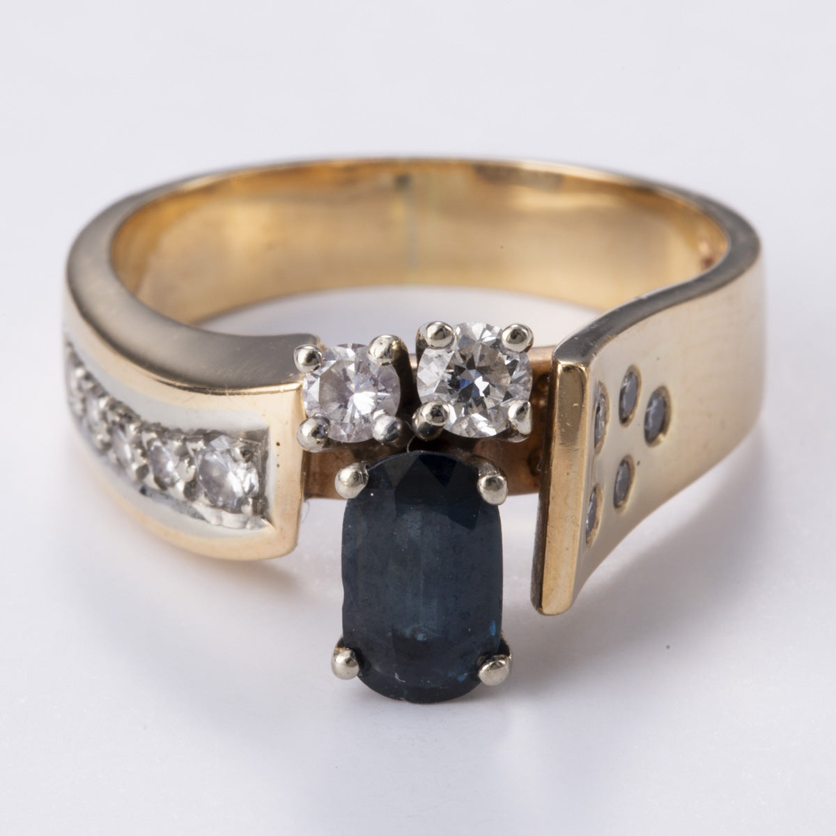 14k Yellow Gold Diamond and Sapphire Ring | 0.35ctw, 0.08ct | Sz 6.75