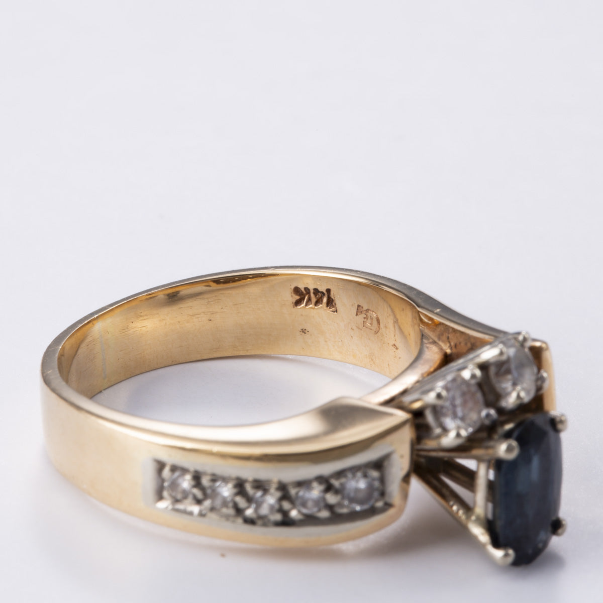 14k Yellow Gold Diamond and Sapphire Ring | 0.35ctw, 0.08ct | Sz 6.75