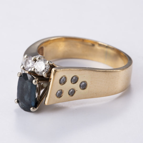 14k Yellow Gold Diamond and Sapphire Ring | 0.35ctw, 0.08ct | Sz 6.75