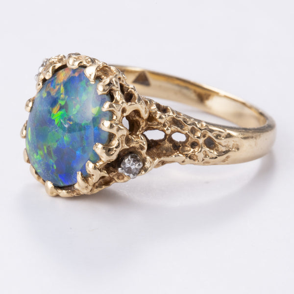 14k Yellow Gold Diamond and Opal Triplet Ring | 0.04ctw, 2.40ct | Sz 6.5
