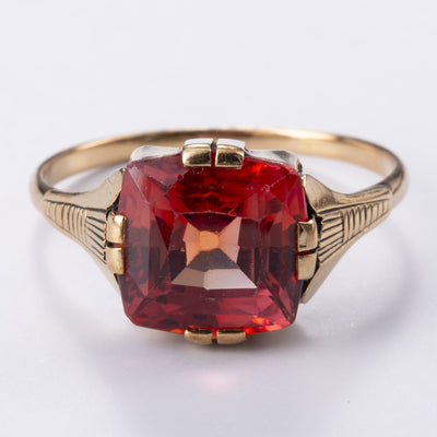 14k Yellow Gold Synthetic Sapphire Ring | 4.15ct | Sz 6.75