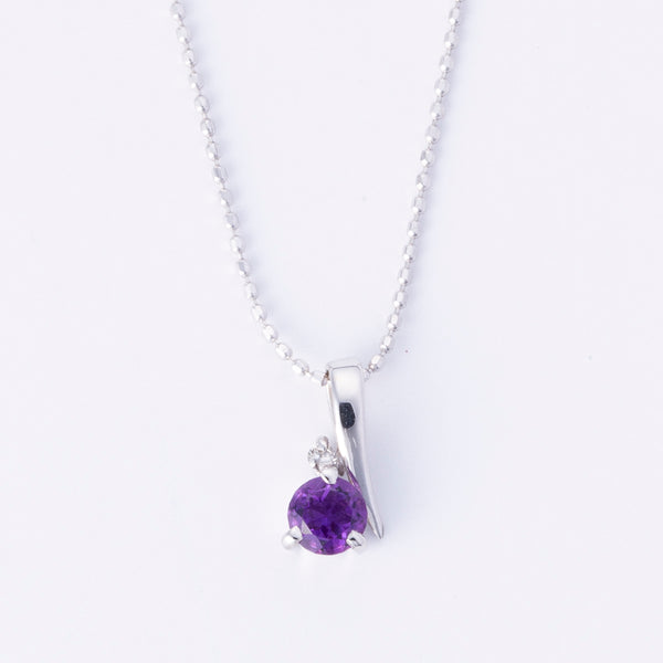 18k White Gold Diamond and Amethyst Necklace | 0.01ct, 0.25ct | 15