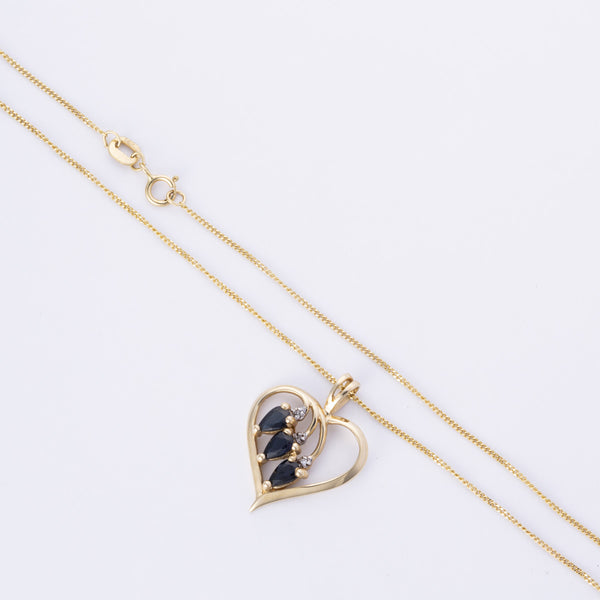 14k Yellow Gold Diamond Sapphire Pearl Necklace | 0.03ctw, 0.48ctw | 17.5