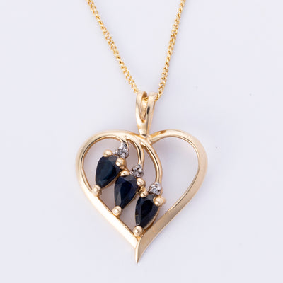 14k Yellow Gold Diamond Sapphire Pearl Necklace | 0.03ctw, 0.48ctw | 17.5