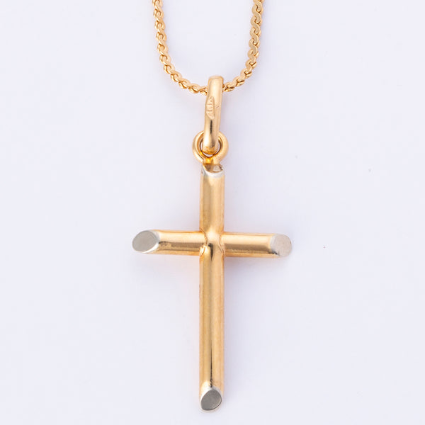 18k Yellow Gold Cross Pendant Necklace | 17