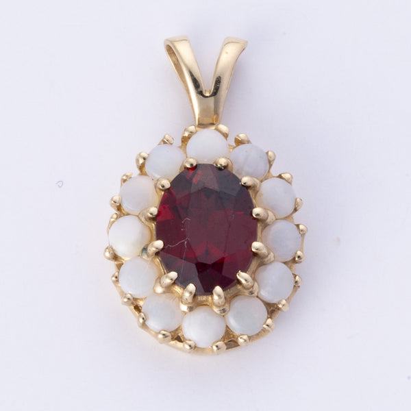 14k Yellow Gold Oval Garnet and Opal Cabochons Pendant | 1.50ct, 1.20ctw