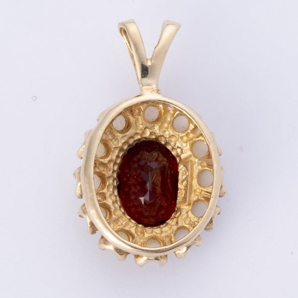 14k Yellow Gold Oval Garnet and Opal Cabochons Pendant | 1.50ct, 1.20ctw