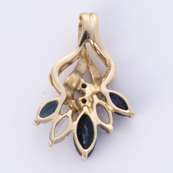 14k Yellow Gold Colorless and Blue Sapphire Pendant | 1.75ctw