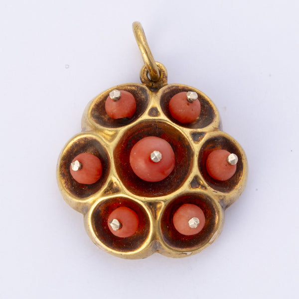Antique 15k Yellow Gold Bead Coral with Water Color Painting Pendant | 4ctw