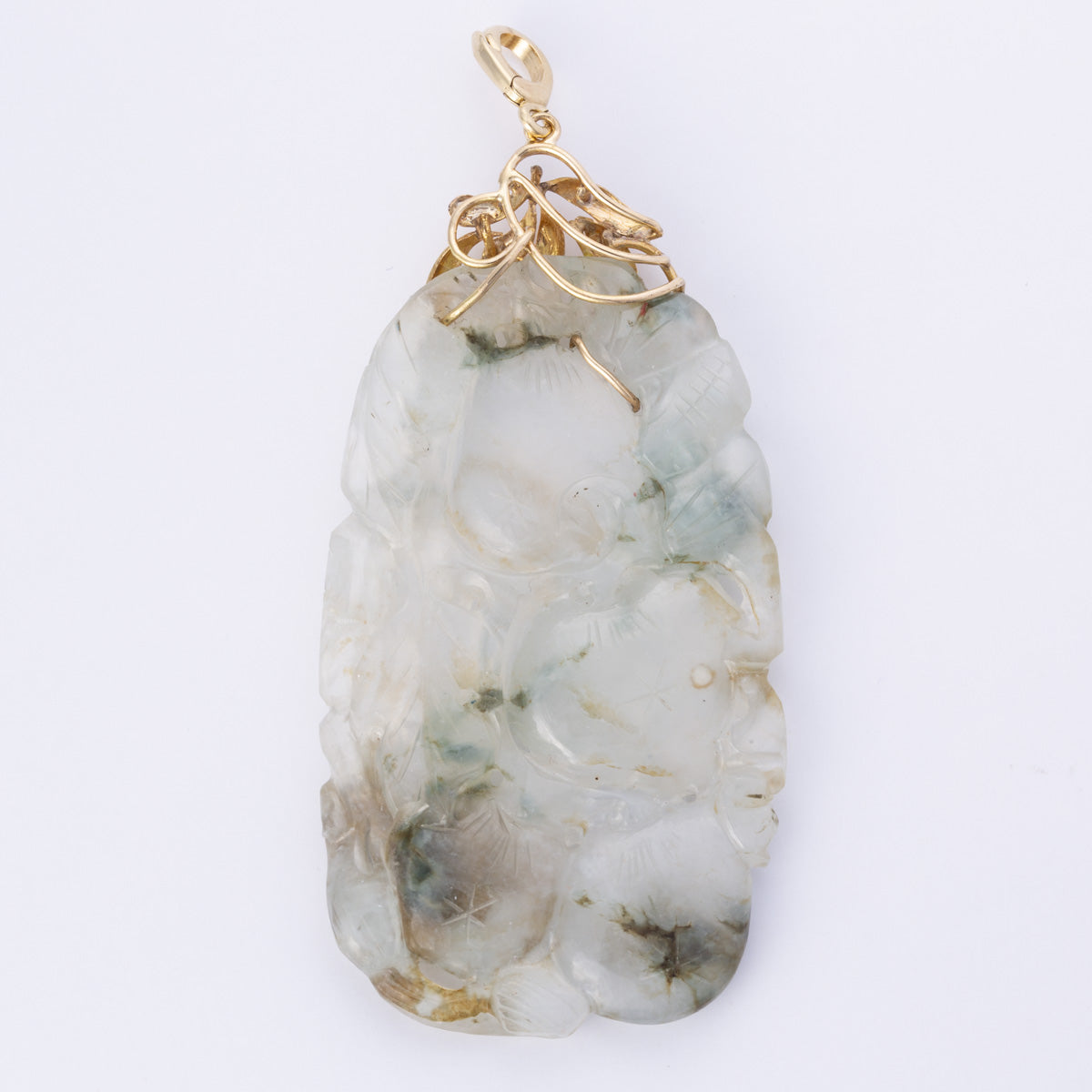 14k Yellow Gold Carved Jadeite Pendant | 95ct