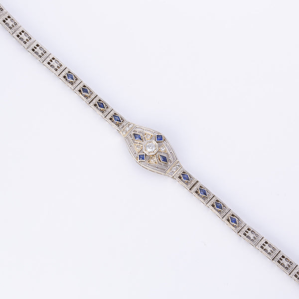 Vintage 14k and Platinum Diamond and Sapphire Bracelet | 0.20ctw, 0.70ctw | 7