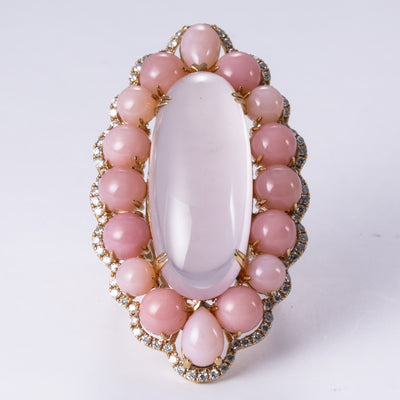 18k Rose Gold Quartz Chalcedony and Diamond Ring | 10.70ct, 13.36ctw, 0.50ctw | SZ 7