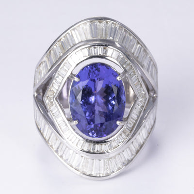 18k White Gold Tanzanite and Diamond Ring | 5.70ct, 3.09ctw | SZ 7