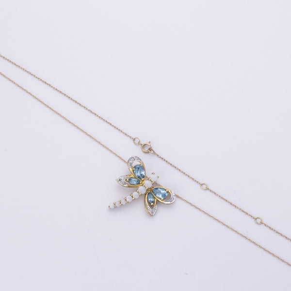 10k Yellow Gold Blue Topaz, Opal and Diamond Necklace | 0.80ctw, 0.49ctw, 0.04ctw | 16-18