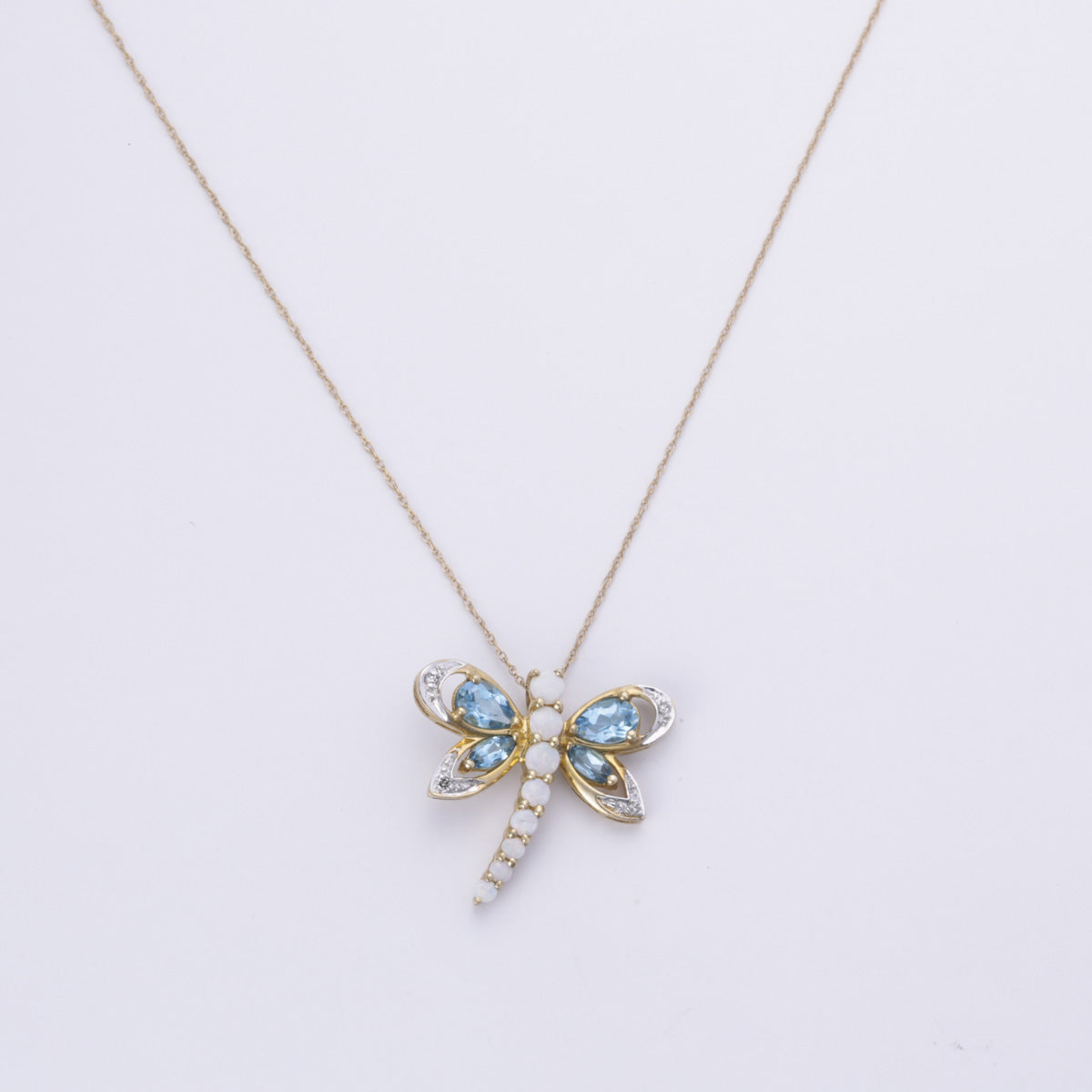 10k Yellow Gold Blue Topaz, Opal and Diamond Necklace | 0.80ctw, 0.49ctw, 0.04ctw | 16-18