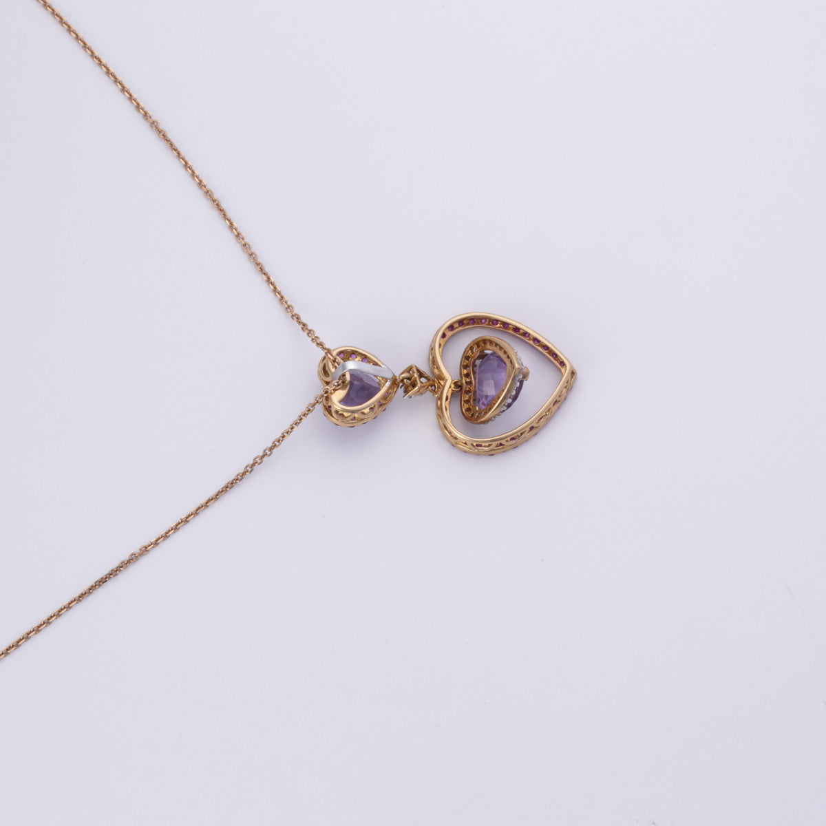 18k Yellow Gold Amethyst Ruby Diamond Necklace | 4.57ctw, 0.93ctw, 0.22ctw | 20