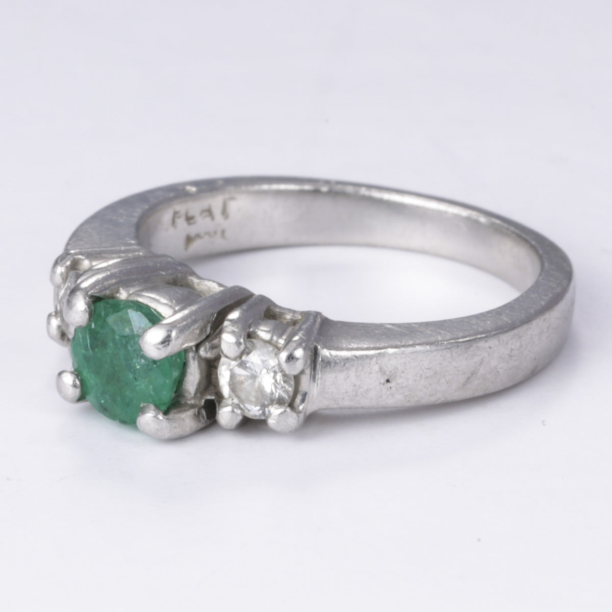 Platinum Emerald and Diamond Ring| 0.32ct, 0.22ctw | SZ 4.75
