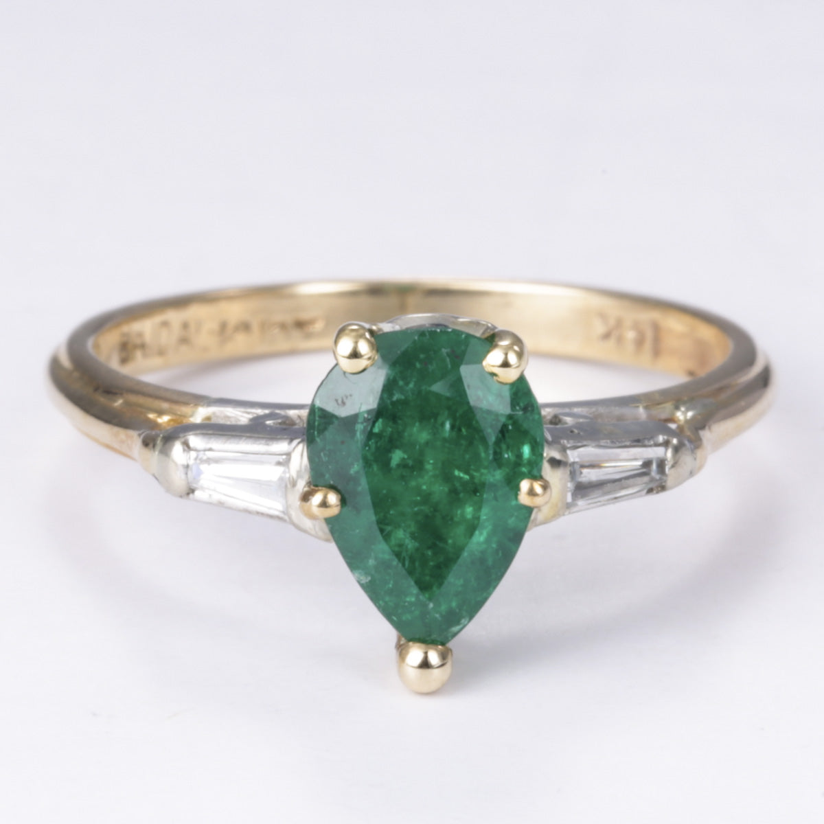 14k Yellow and White Gold Emerald and Diamond Ring| 1.05ct, 0.10ctw | SZ 5.75