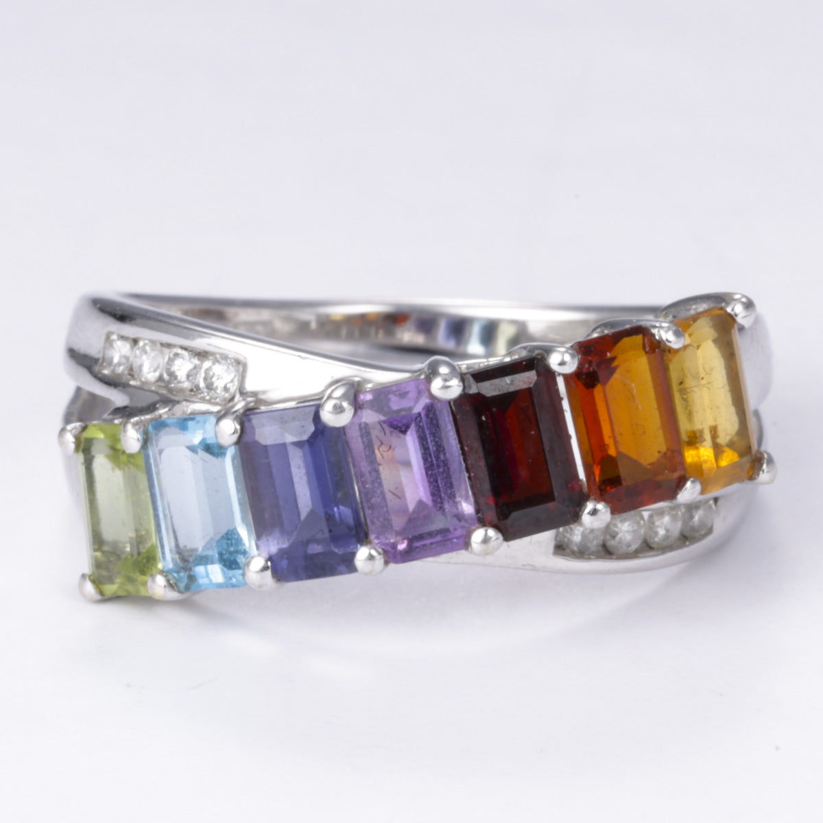 14k Multi Gem Stone and Diamond Ring | 0.12ctw | SZ 7