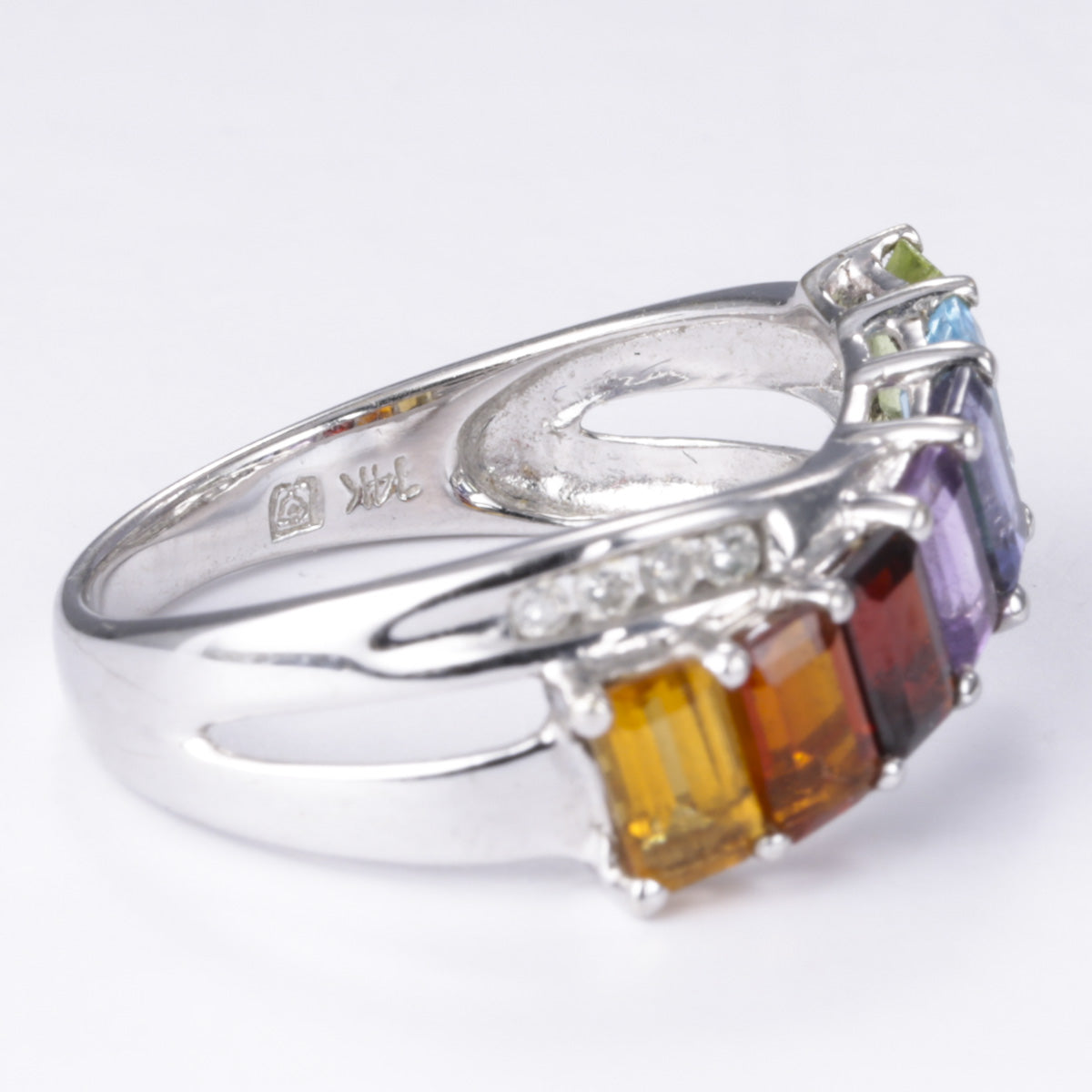 14k Multi Gem Stone and Diamond Ring | 0.12ctw | SZ 7