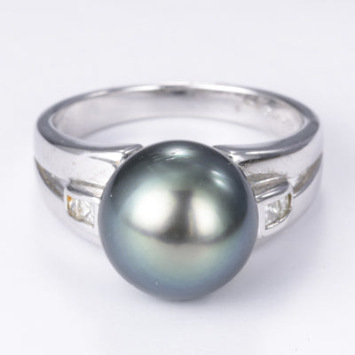 18k White Gold Pearl and Diamond Ring | 10.90-10.40mm, 0.11ctw | SZ 7