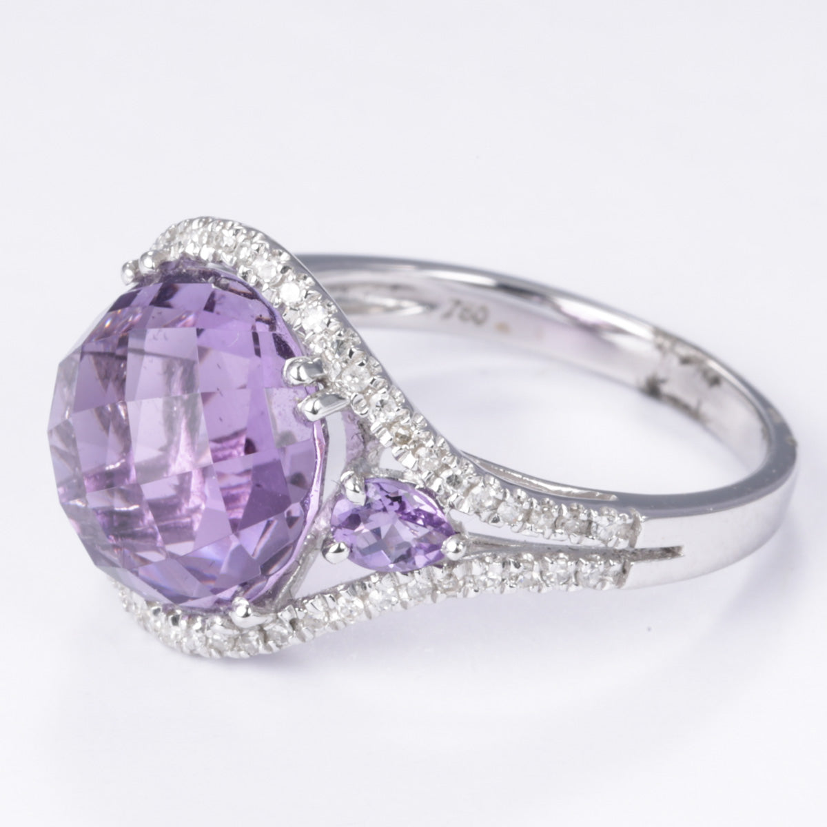18k White Gold Amethyst and Diamond Ring | 5.83ctw, 0.20ctw | Size 7