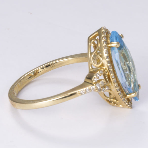 14k Yellow Gold Blue Topaz and Diamond Ring | 3.25ct, 0.25ctw | SZ 7