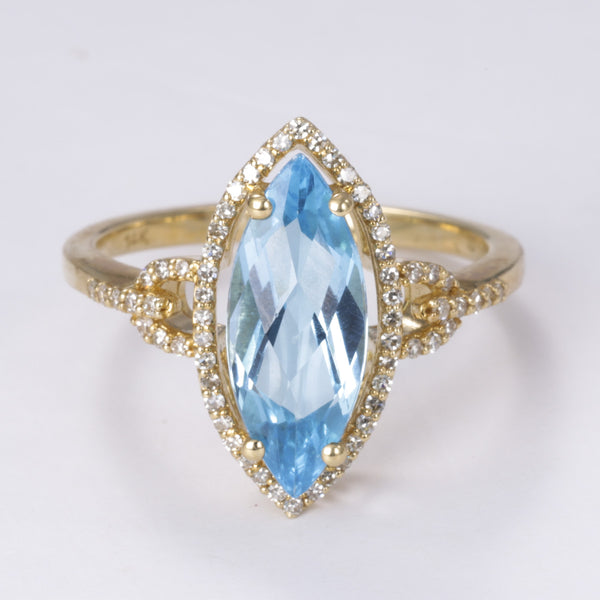 14k Yellow Gold Blue Topaz and Diamond Ring | 3.25ct, 0.25ctw | SZ 7