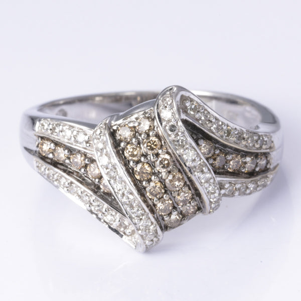 10k White Gold Champagne Diamond and Diamond Ring | 0.30ctw, 0.20ctw | Size 7.24