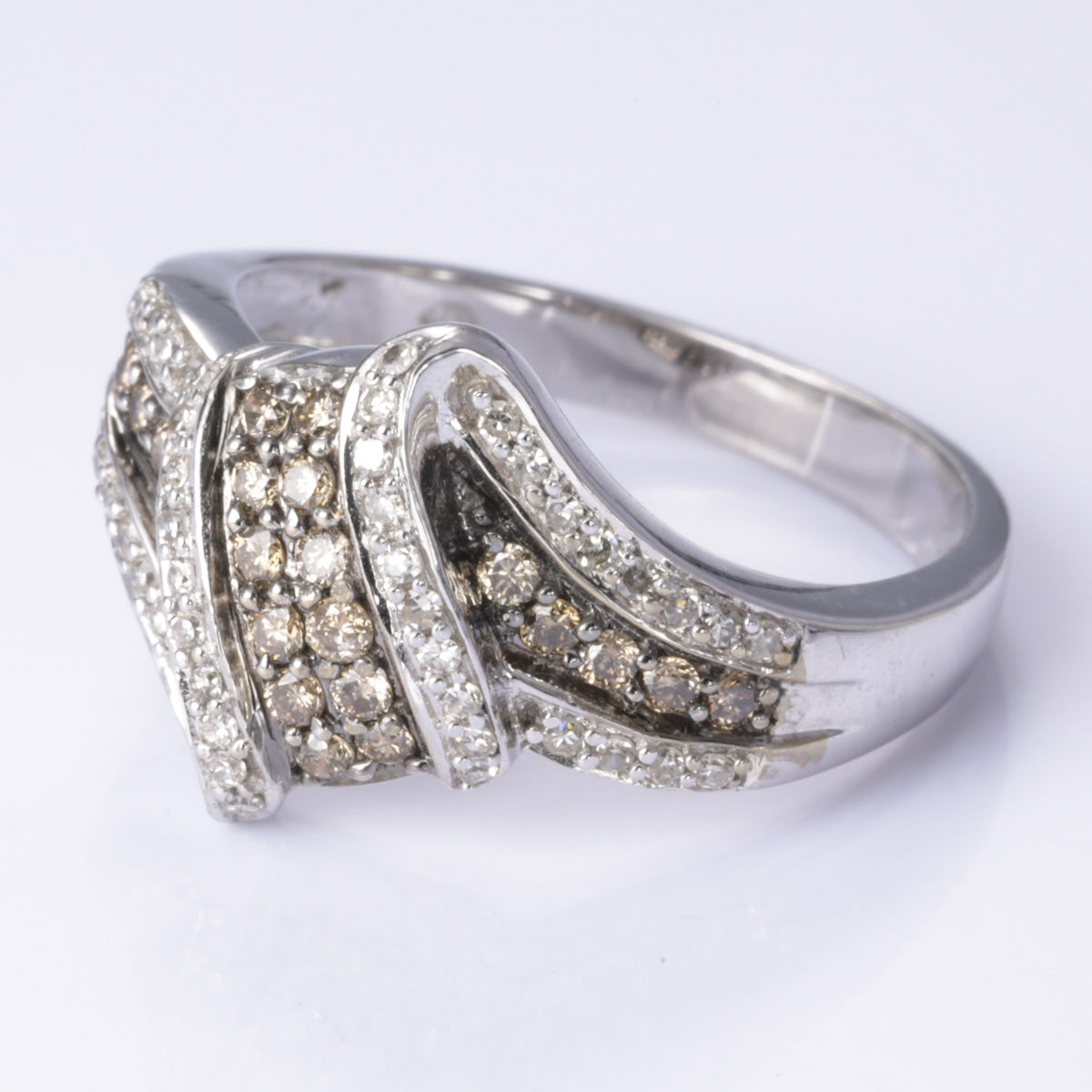 10k White Gold Champagne Diamond and Diamond Ring | 0.30ctw, 0.20ctw | Size 7.24