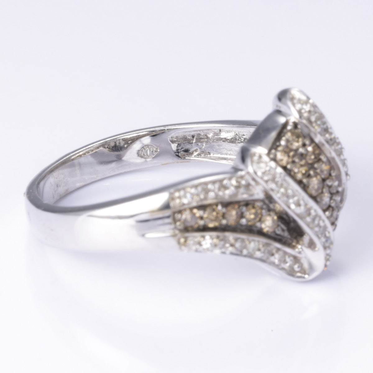 10k White Gold Champagne Diamond and Diamond Ring | 0.30ctw, 0.20ctw | Size 7.24