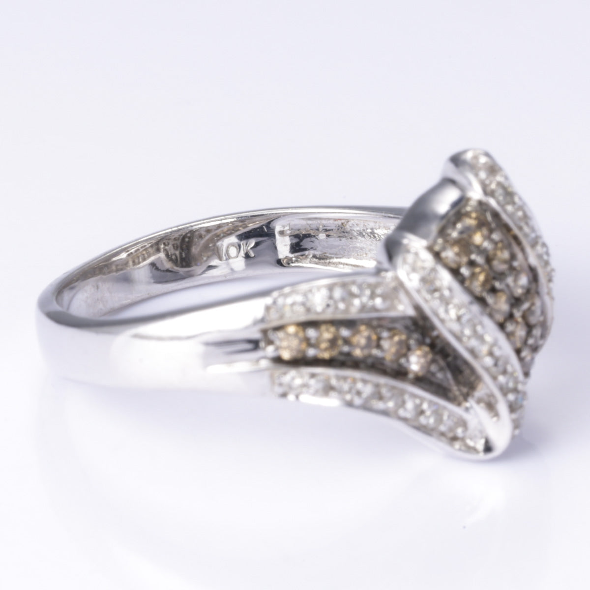 10k White Gold Champagne Diamond and Diamond Ring | 0.30ctw, 0.20ctw | Size 7.24