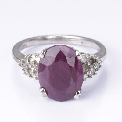 10k White Gold Ruby and Diamond Ring | 3.78ct, 0.22ctw | Size 6.25