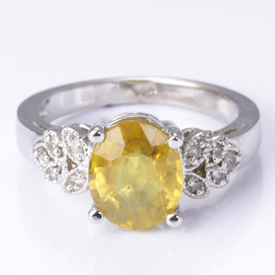 14k White Gold Yellow Sapphire and Diamond Ring | 2.90ct, 0.15ctw | Size 6.25