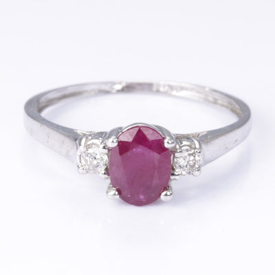 14k White Gold Ruby and Diamond Ring | 1.00ct, 0.09ctw | Size 7.25