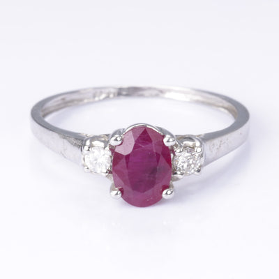 14k White Gold Ruby and Diamond Ring | 1.00ct, 0.09ctw | Size 7.25