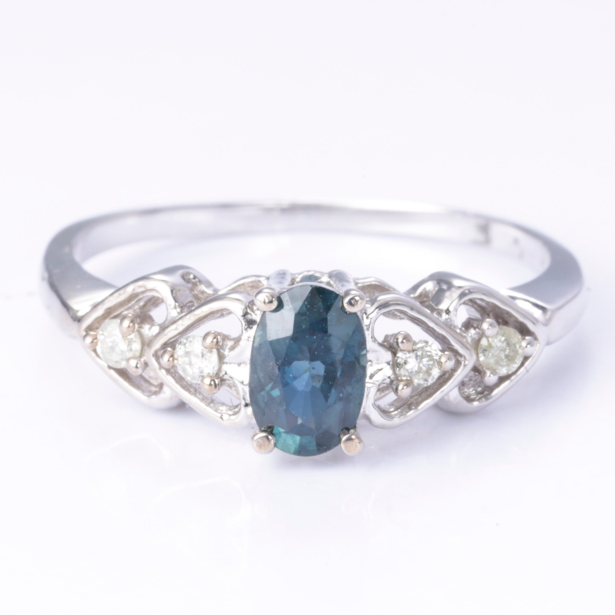 10k White Gold Blue Sapphire and Diamond Ring | 0.51ct, 0.10ctw | Size 7