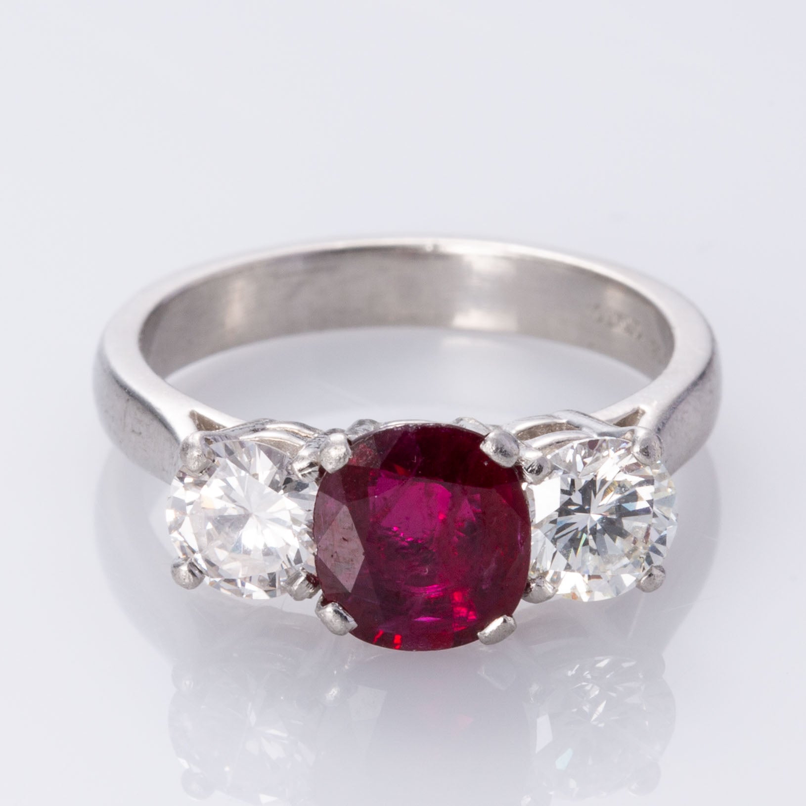 Platinum Three Stone Ruby and Diamond Ring | 1.25ct, 1.11ctw | SZ 6.25 |