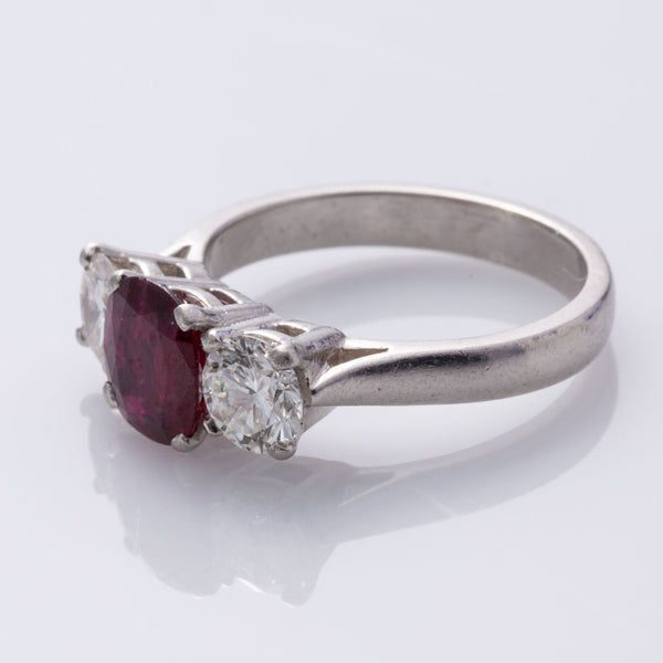 Platinum Three Stone Ruby and Diamond Ring | 1.25ct, 1.11ctw | SZ 6.25 |