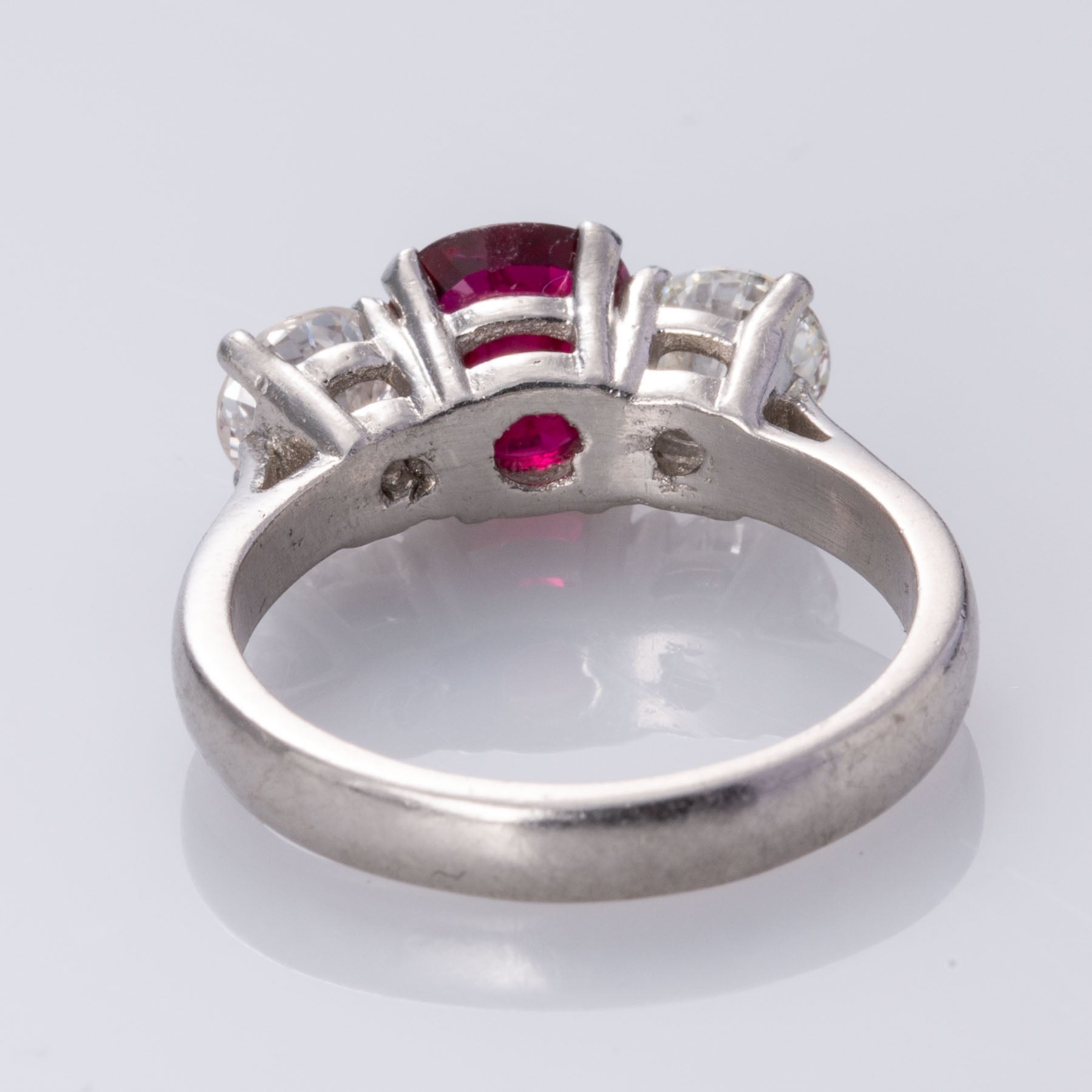 Platinum Three Stone Ruby and Diamond Ring | 1.25ct, 1.11ctw | SZ 6.25 |