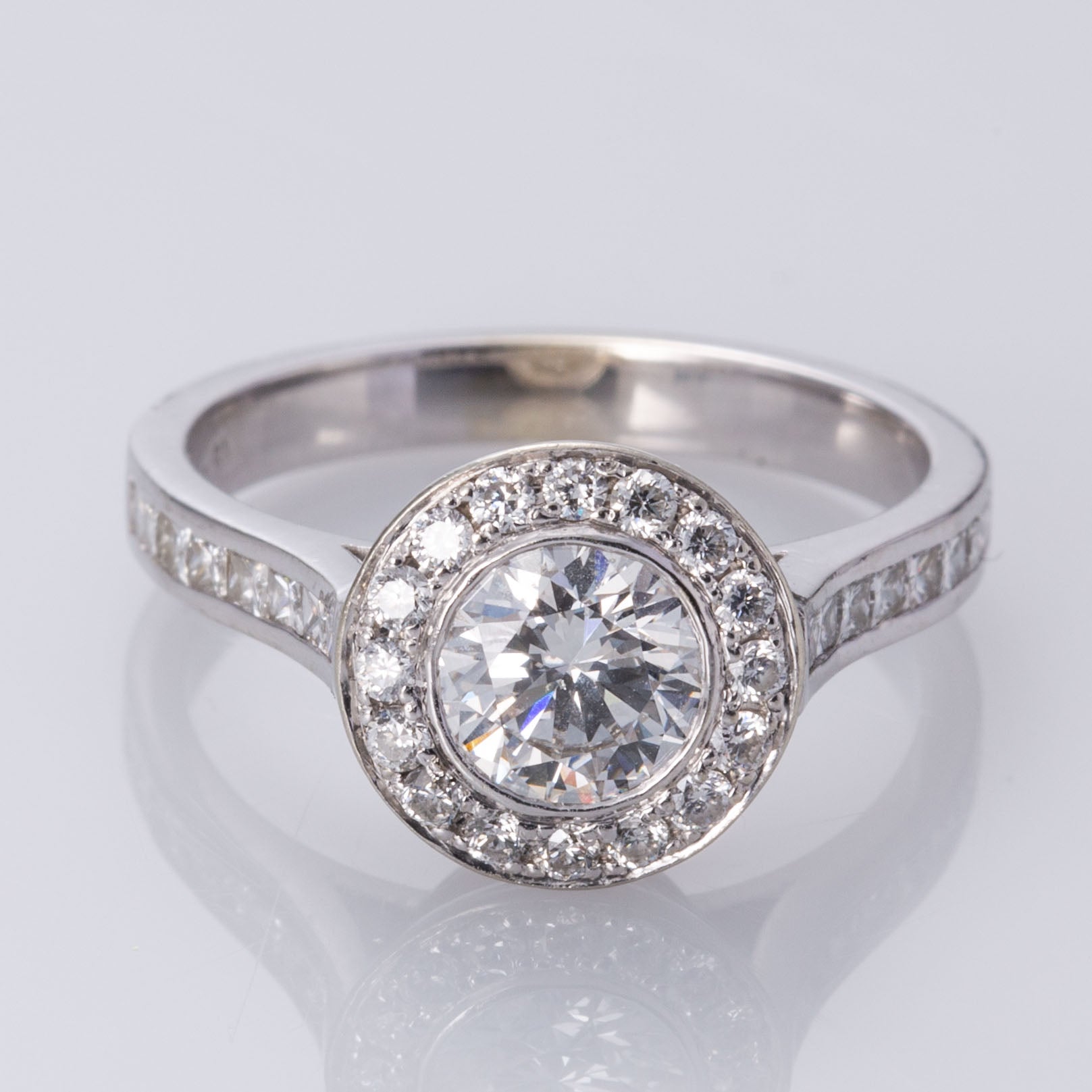 14K White Gold Halo Diamond Engagement Ring | 1.38ctw VS2 F/G | SZ 6.5 |