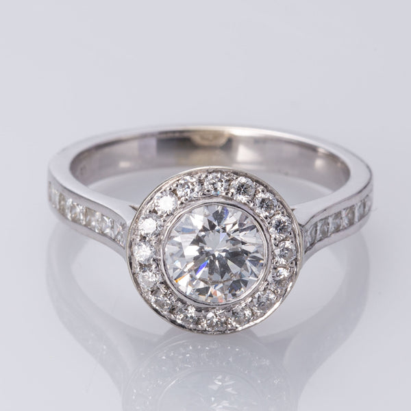 14K White Gold Halo Diamond Engagement Ring | 1.38ctw VS2 F/G | SZ 6.5 |