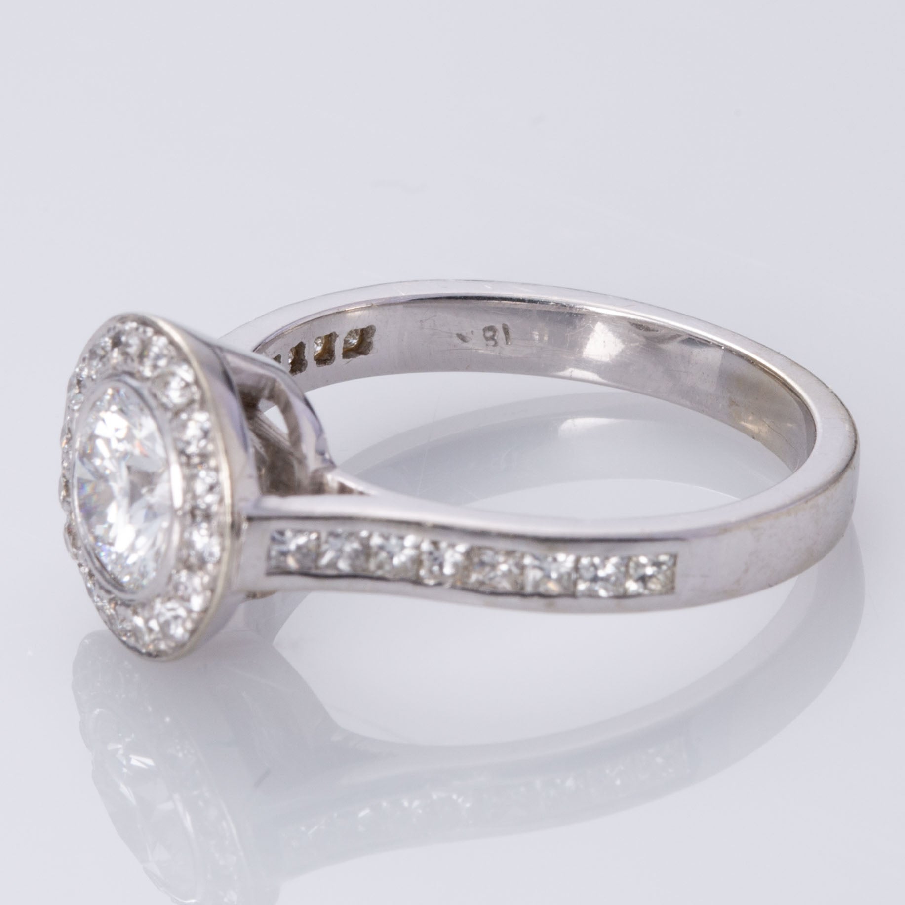 14K White Gold Halo Diamond Engagement Ring | 1.38ctw VS2 F/G | SZ 6.5 |